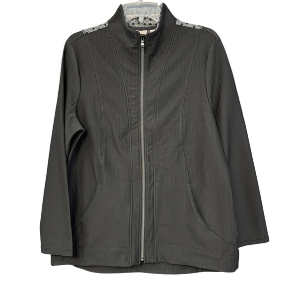Chico’s Zenergy Black Gray Zip Front Activewear Jacket Women’s Size 2 L 12/14 - Picture 2 of 7